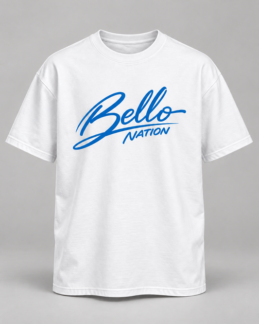 Camiseta blanca Bello Nation Signature Script azul