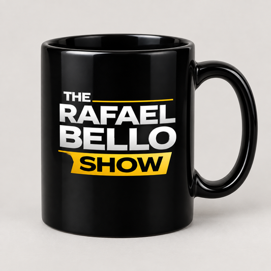 Vista conceptual mug negro The Rafael Bello Show